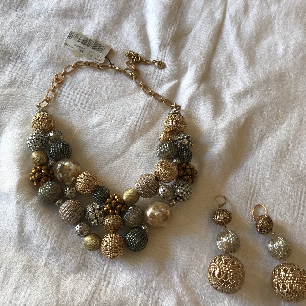 Beautiful BLING gold and silver necklace and evening earrings.  NWT .